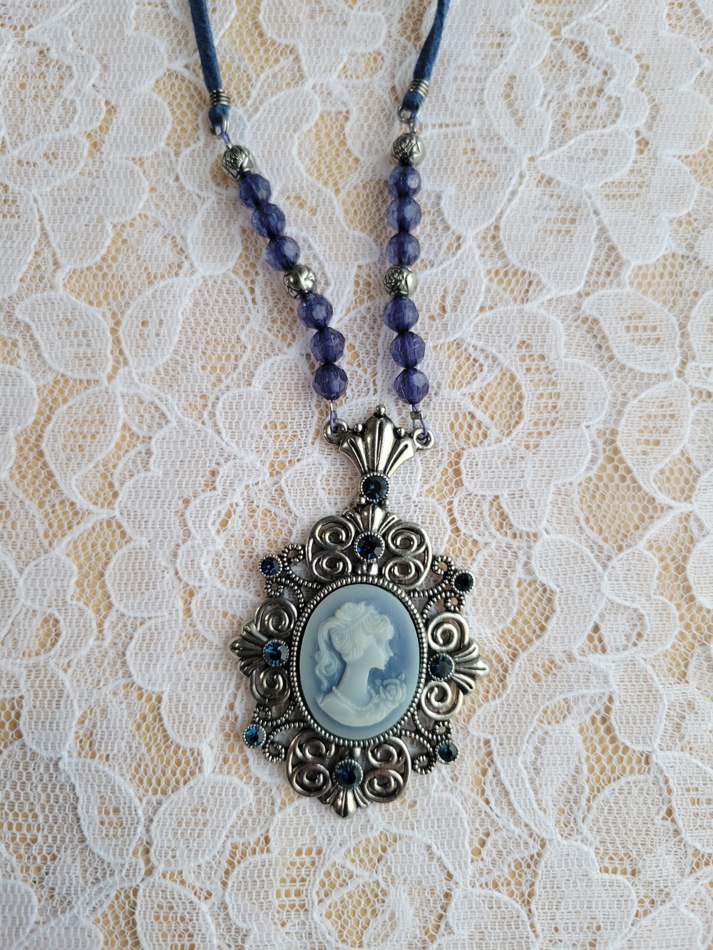 Lia Sophia Blue Cameo Pendant Necklace